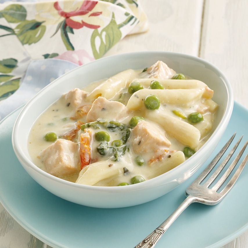 Mini Creamy Salmon Pea Pasta