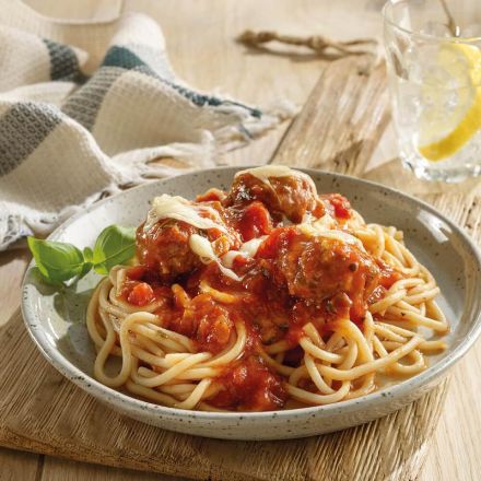 Mini Pork Meatballs with Spaghetti